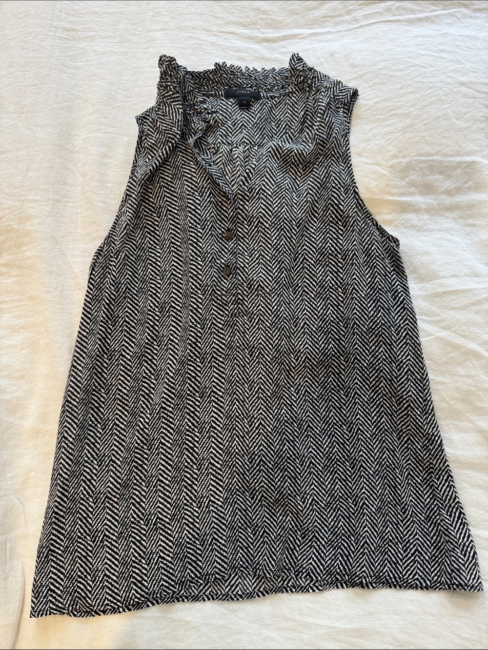 J. Crew Black and White Chevron Sleeveless Silk Blouse